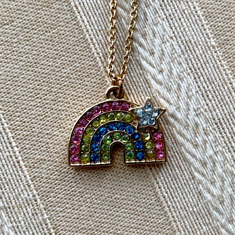 Claire's Rainbow Rhinestones Star Charm Necklace Gold Tone Chain